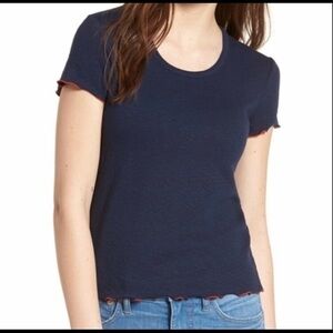 Madewell Baby Tee in Navy and Orange Ruffle Trim